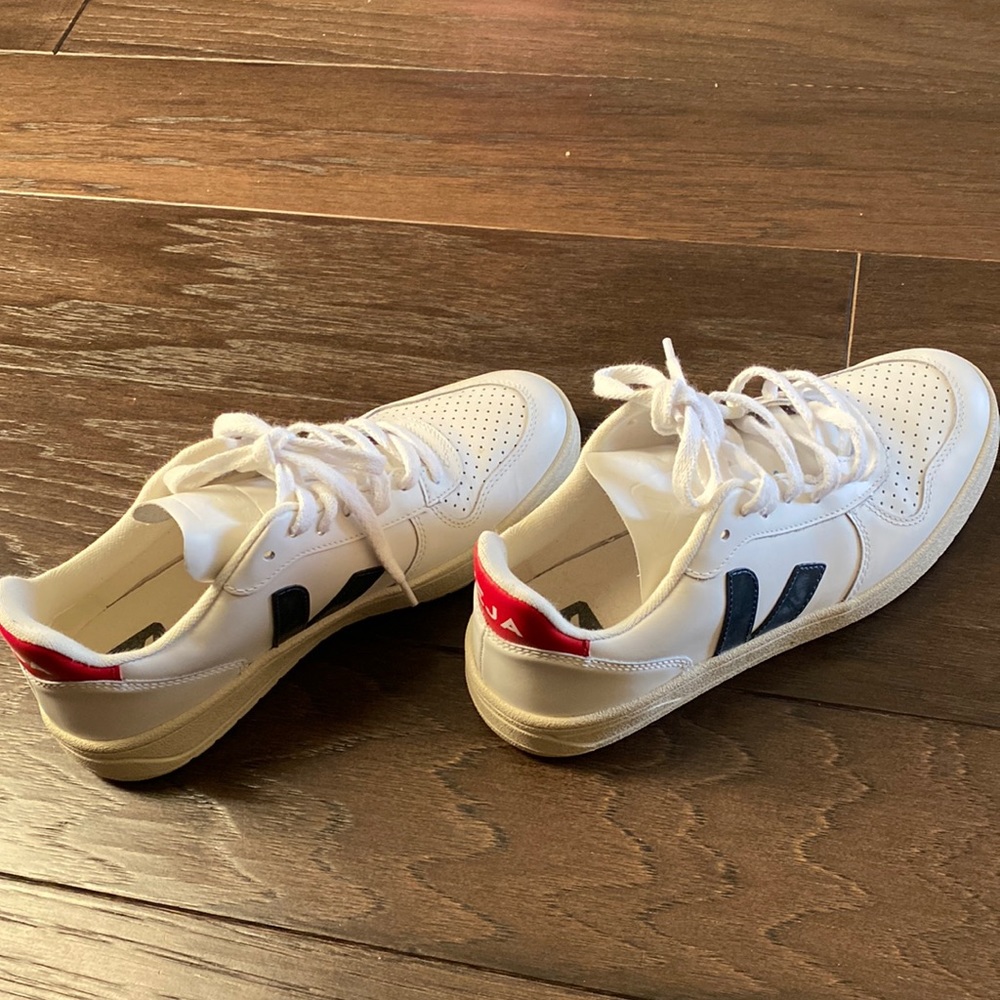 Veja sneakers, size 38, navy and red accents.